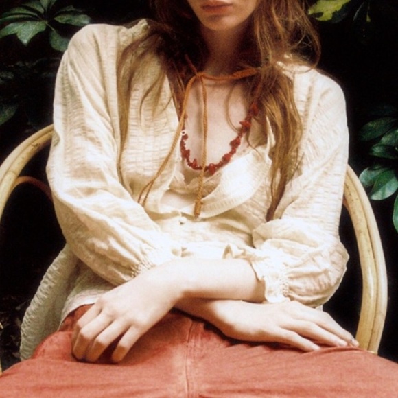 Zara V-Neck Peasant Blouse Button Front Top Rustic NWOT - Picture 12 of 12